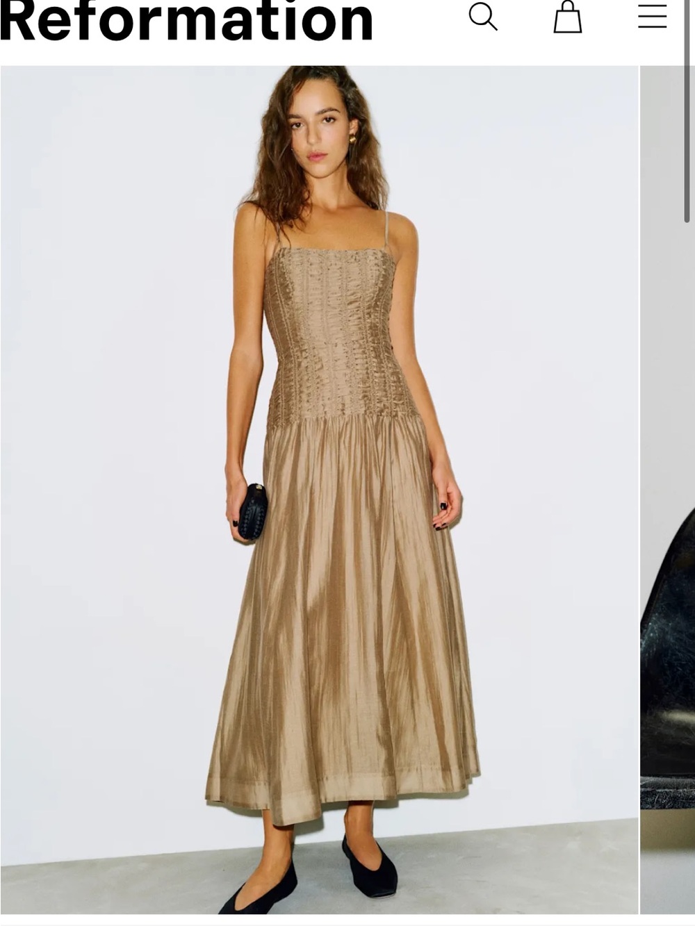 Reformation Tan Strapless Corset Maxi Dress